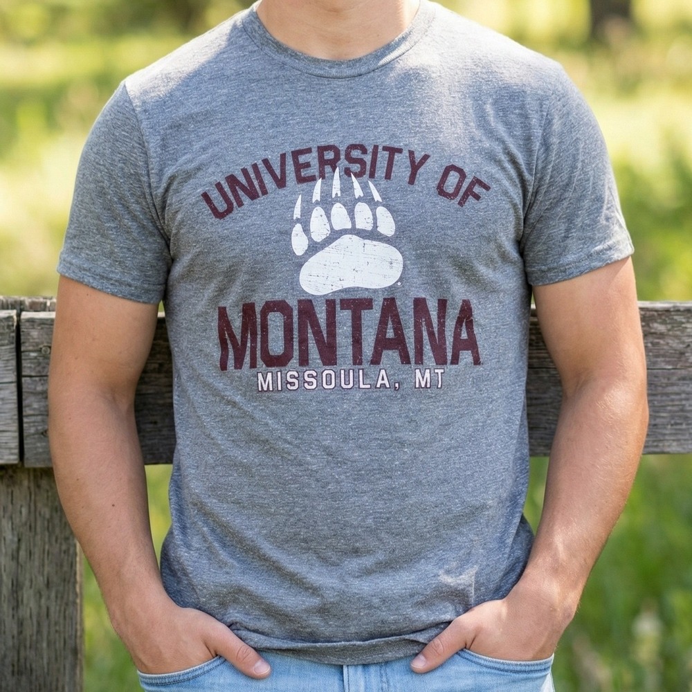 Rivalry Threads University of Montana Grizzlies T-Shirt Heather Grey Griz Paw S